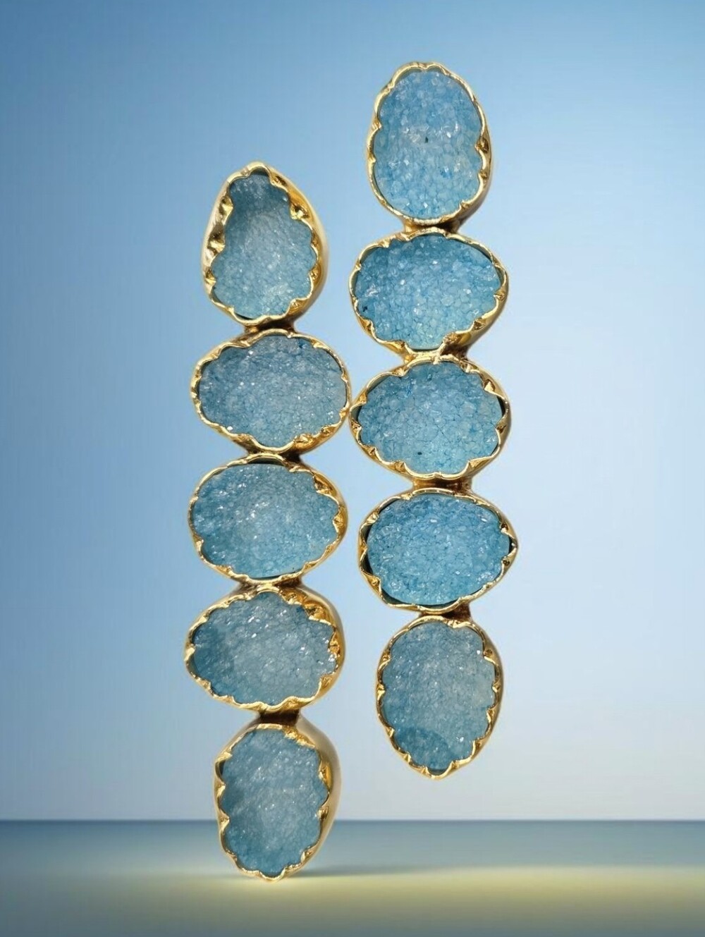 18k Gold Plated Artisan Turquoise Sugar Geode Crystal Earrings